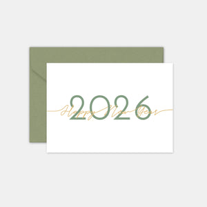 Happy new year olive green calligraphy card