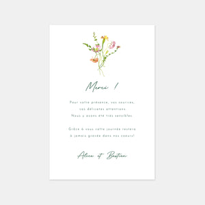 Carton remerciement mariage jardin aquarelle