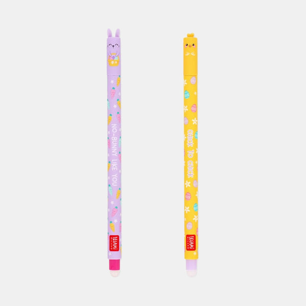 Set of 2 erasable gel ink pens - Chick and Rabbit