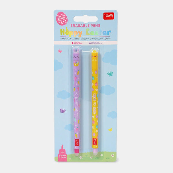 Set of 2 erasable gel ink pens - Chick and Rabbit