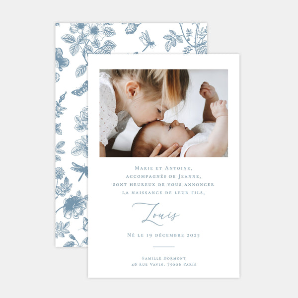 Faire-part de naissance toile de Jouy - Testing Var