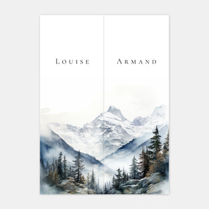 Faire-part de mariage montagne hiver aquarelle