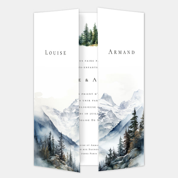 Faire-part de mariage montagne hiver aquarelle