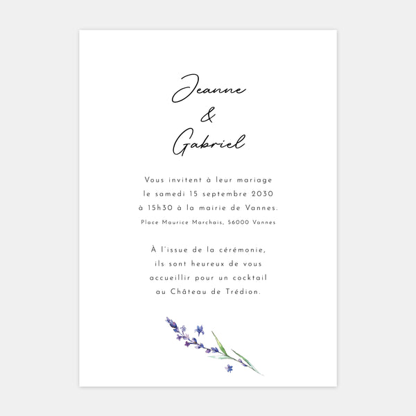Lavender sprig wedding invitation