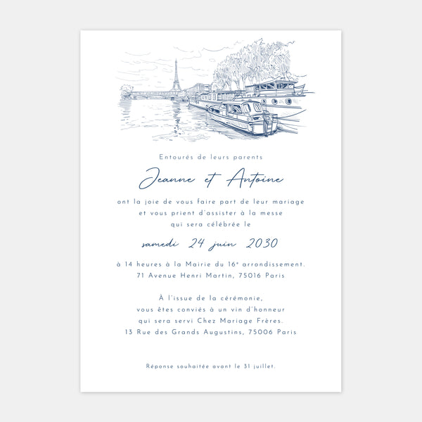 Paris engraved wedding invitation