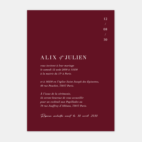 Faire-part de mariage moderne discrétion couleur M113