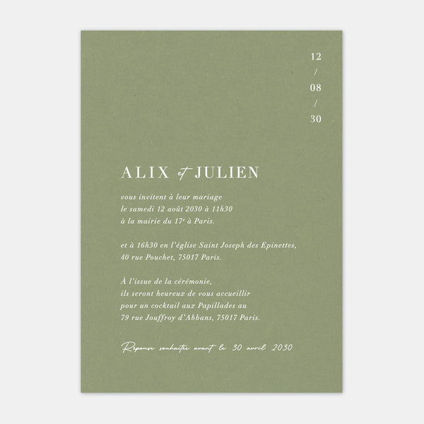 Faire-part de mariage moderne discrétion couleur M113