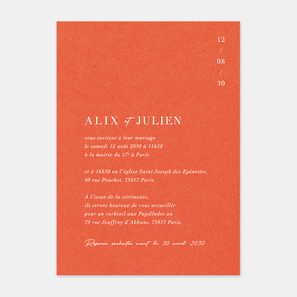 Faire-part de mariage moderne discrétion couleur M113