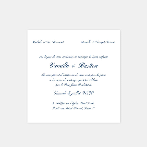 Faire-part de mariage classique prénoms