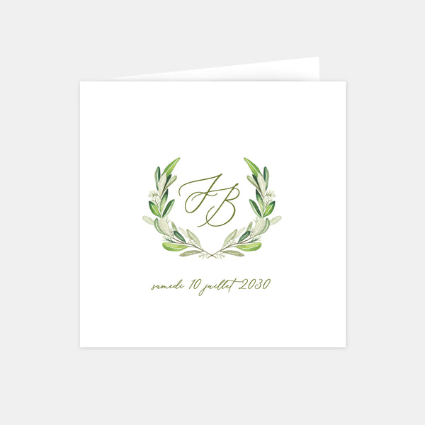 Faire-part de mariage monogramme feuillages