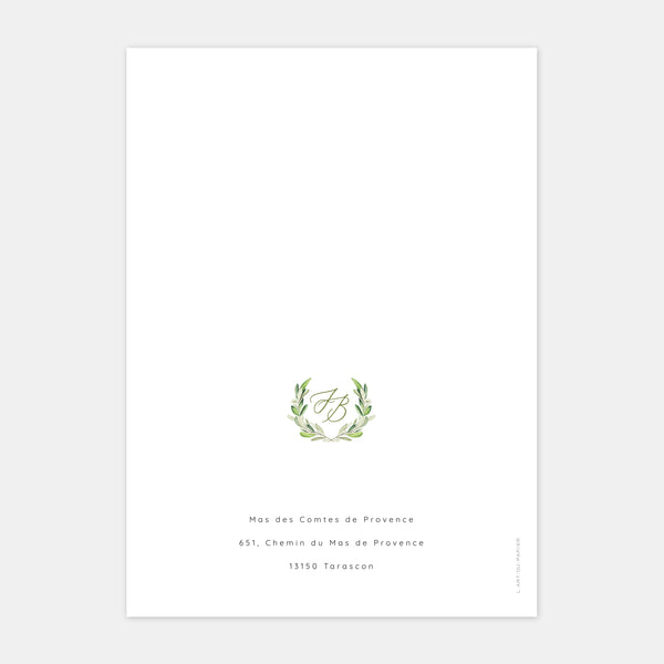 Wedding invitation monogram foliage