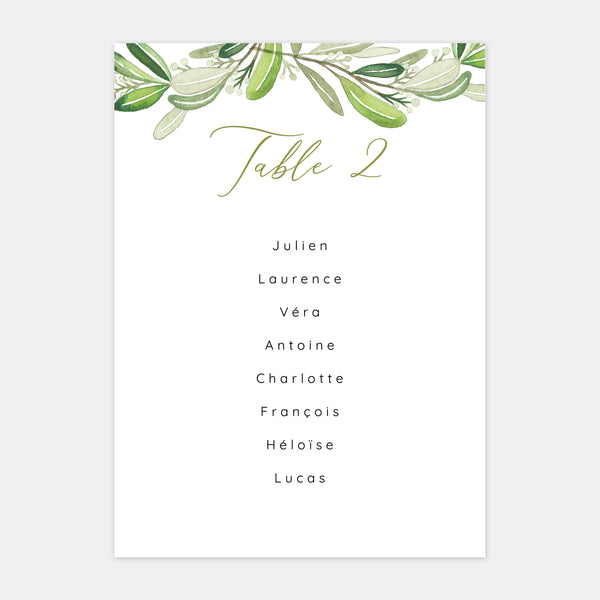 Monogram foliage wedding table plan
