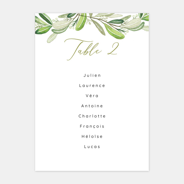 Plan de table de mariage monogramme feuillages - 5ex