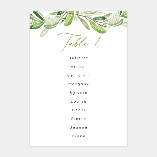 Tischplan für die Hochzeit mit Monogrammlaub – 5 Stück