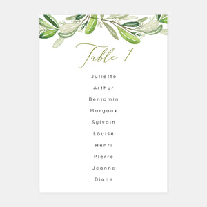 Monogram foliage wedding table plan