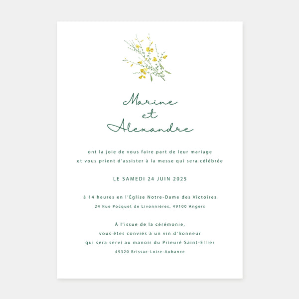 Faire-part de mariage brin de fleurs sauvages