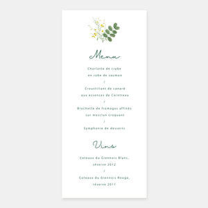 Menu mariage brin de fleurs sauvages