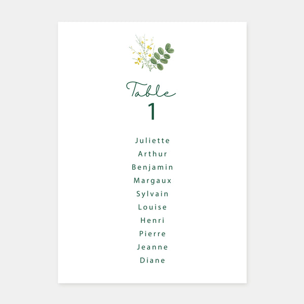 Wedding table plan sprig of wild flowers - 5ex