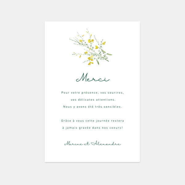 Wedding thank you card sprig of wild flowers