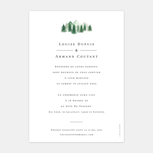 Watercolor mountain wedding invitation