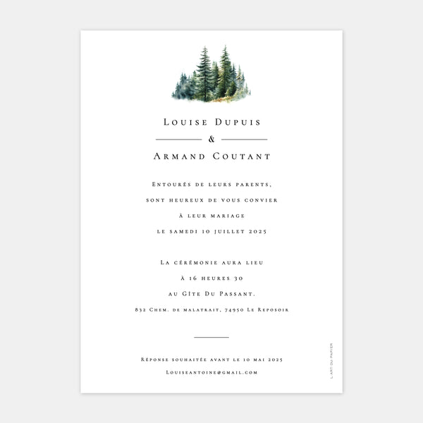 Watercolor winter mountain wedding invitation