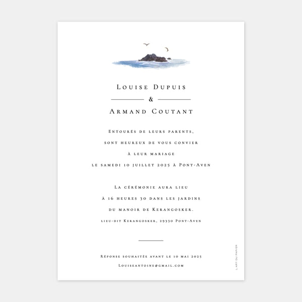 Watercolor Breton coast wedding invitation