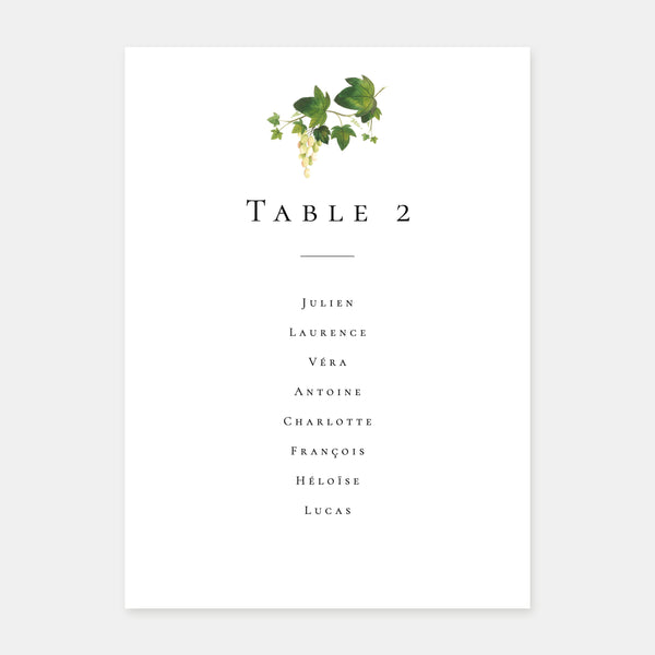 Watercolor vines wedding table plan