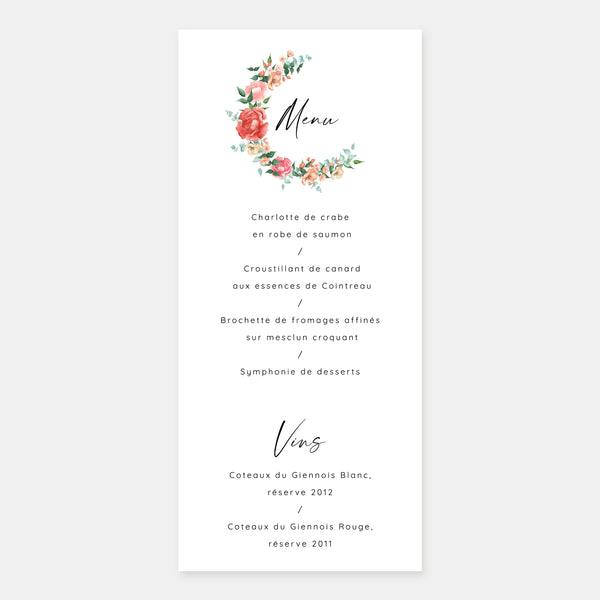 Watercolor bouquet wedding menu