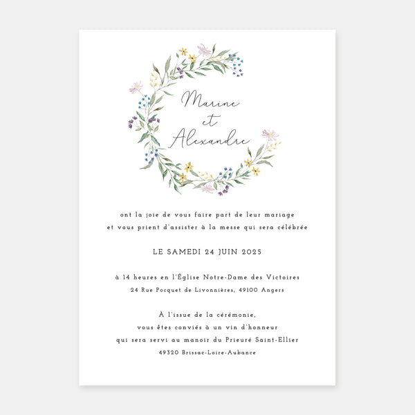 Country wreath wedding invitation