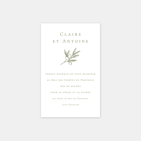 Carton invitation de mariage branche d'olivier