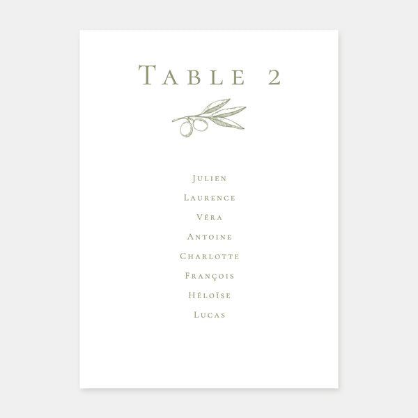 Olive branch wedding table plan