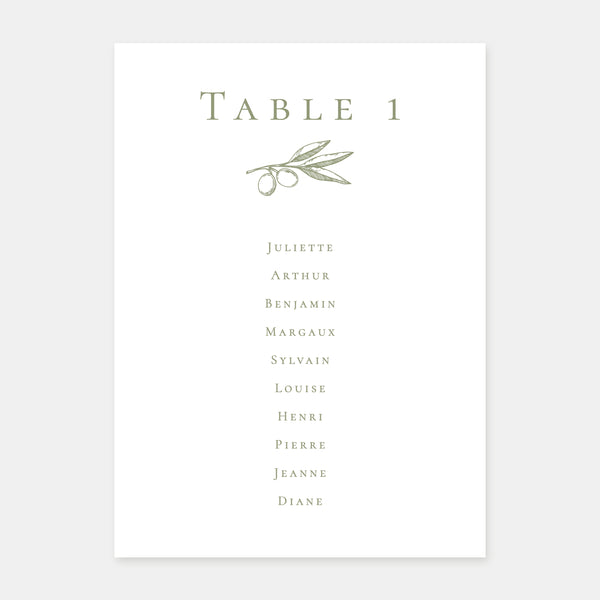 Olive branch wedding table plan