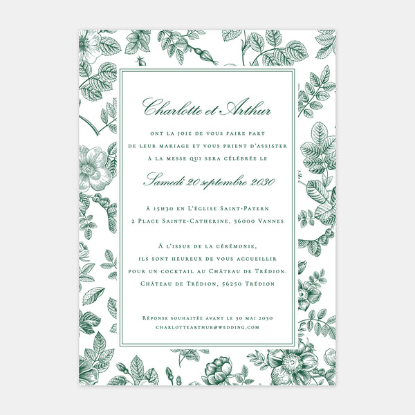 Floral toile de Jouy wedding invitation