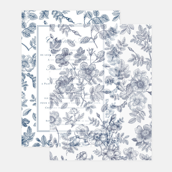 Feuillet de calque toile de Jouy florale