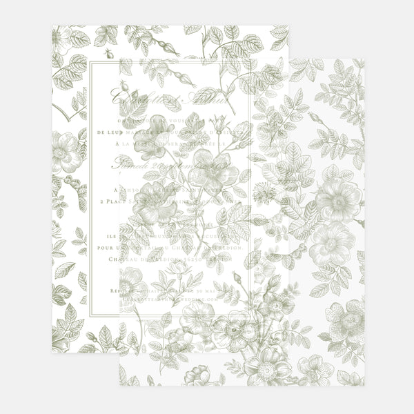 Feuillet de calque toile de Jouy florale