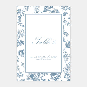 Marque table de mariage toile de Jouy florale - 5ex