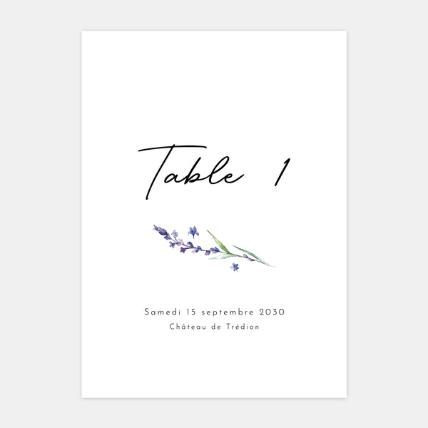 Marque table de mariage brin de lavande