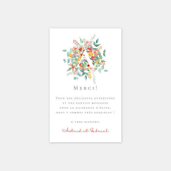 Watercolor Bouquet birth thank you card