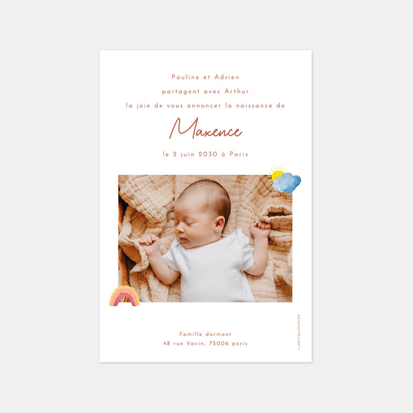 Faire-part de naissance aquarelle mobile