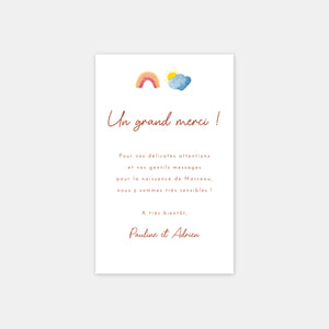 Watercolor Mobile birth thank you card