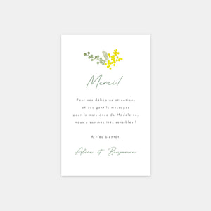 Carte de remerciements naissance mimosa