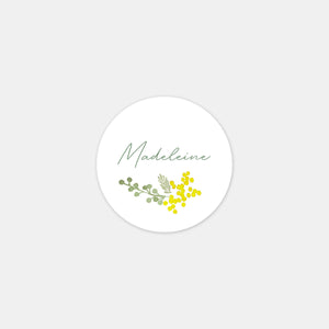 Personalized birth stickers mimosa flowers