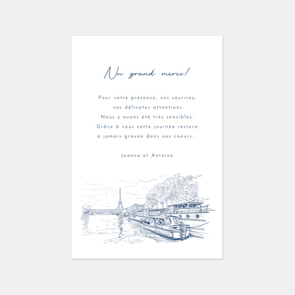 Paris engraved wedding thank you card