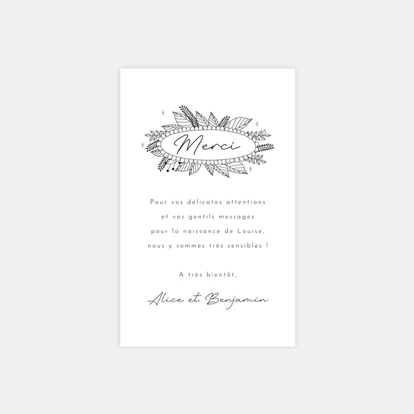 Carte de remerciement naissance licorne