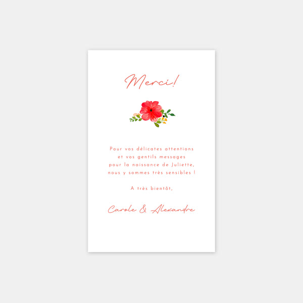 Dankeskarte für eine Geburtsanzeige in einem farbenfrohen Garten