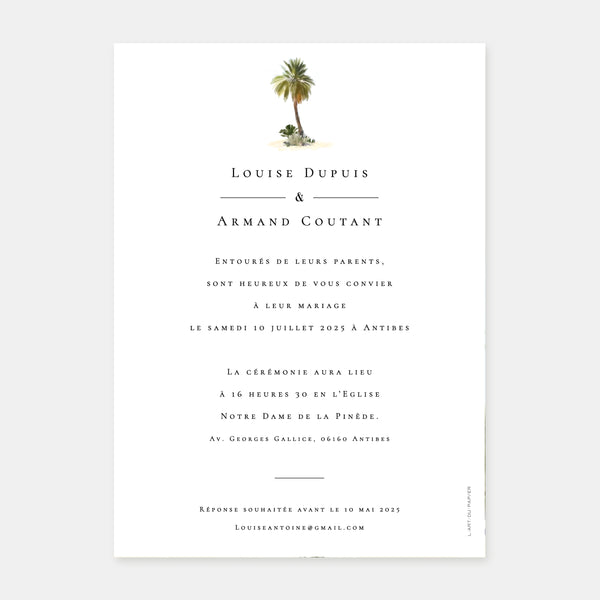 Watercolor tropical beach wedding invitation