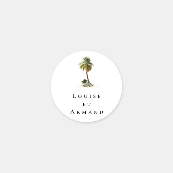 Personalized watercolor tropical beach wedding stickers