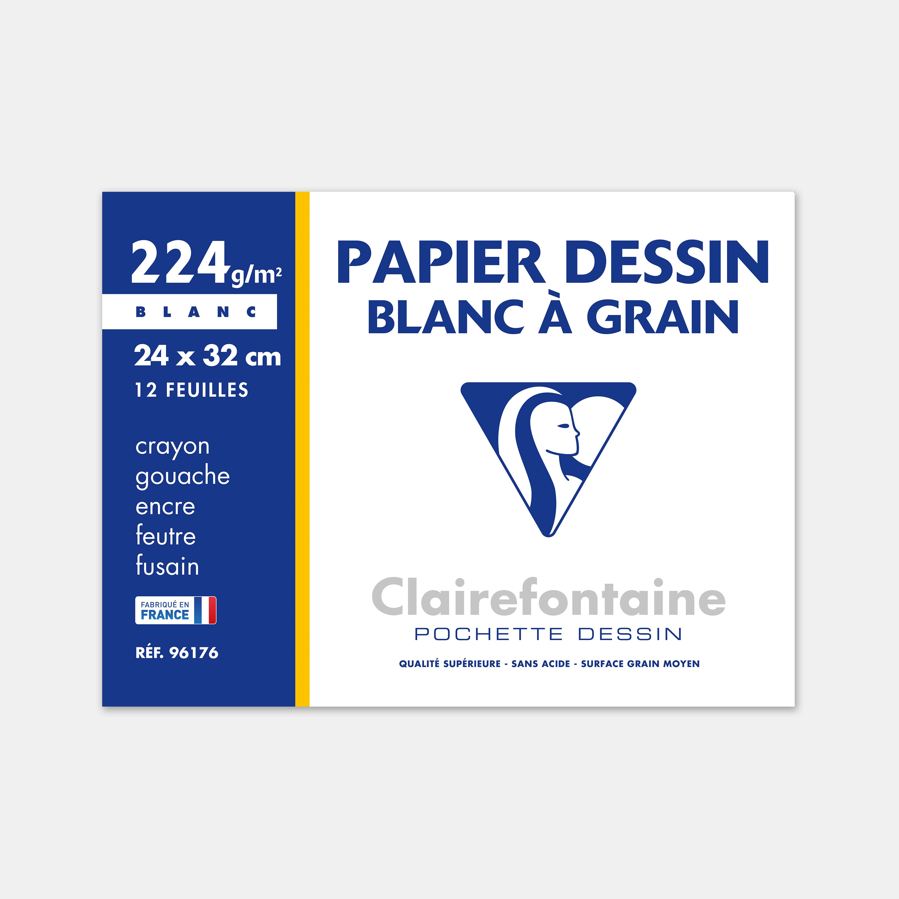 Papier Dessin à grain A4 21 x 29,7 cm Blanc Uni 12 Feuilles 180g