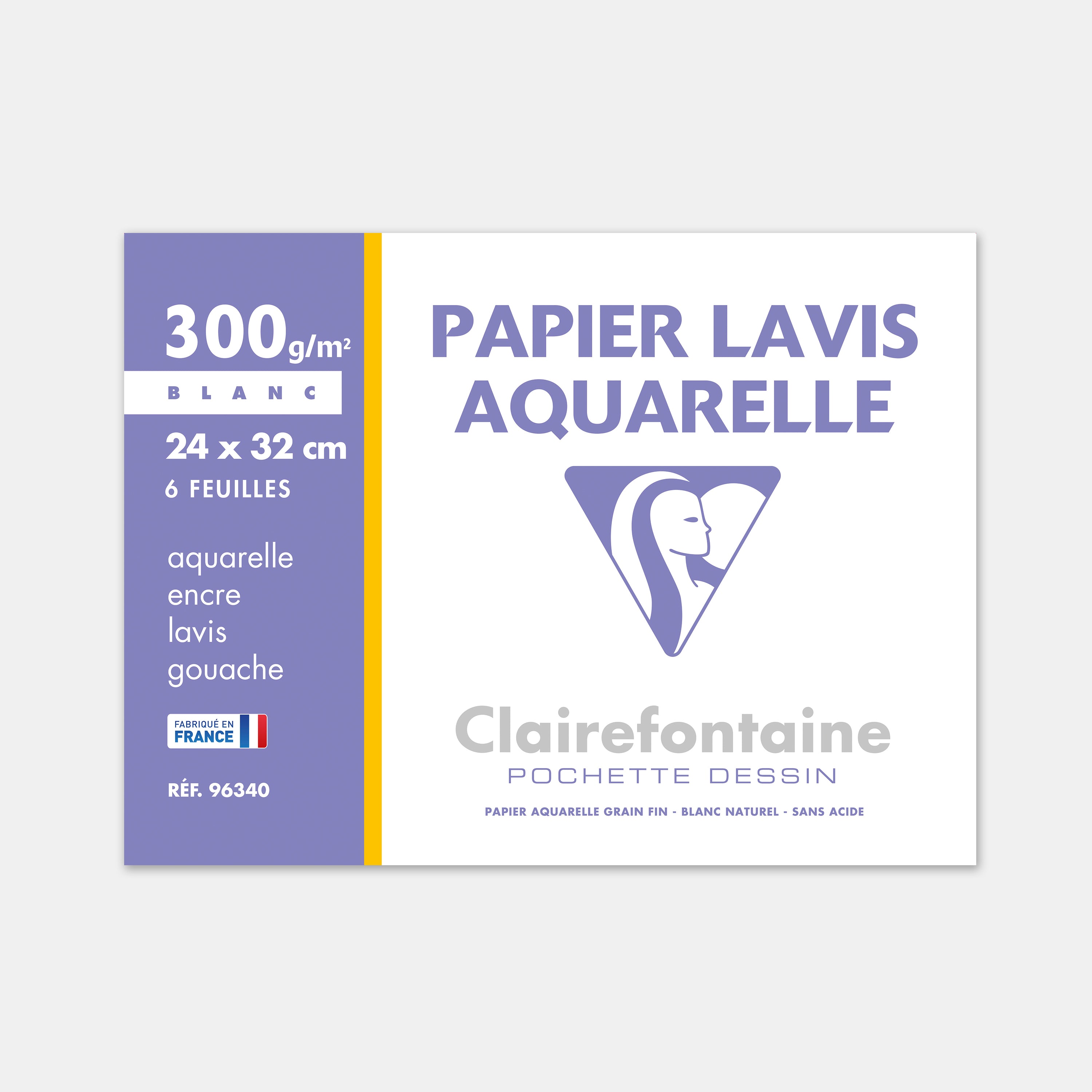 Pochette papier lavis aquarelle 300g - 24x32 - Clairefontaine – L'Art du  Papier Paris