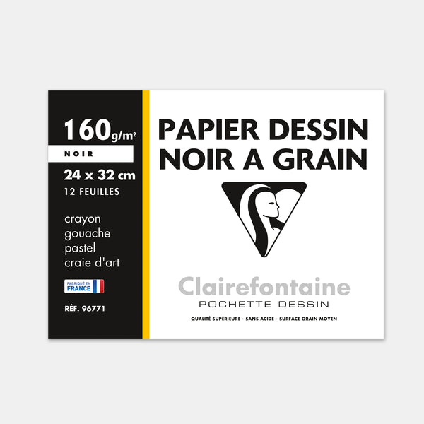 Pochette papier pour dessin noir 160g - 24x32